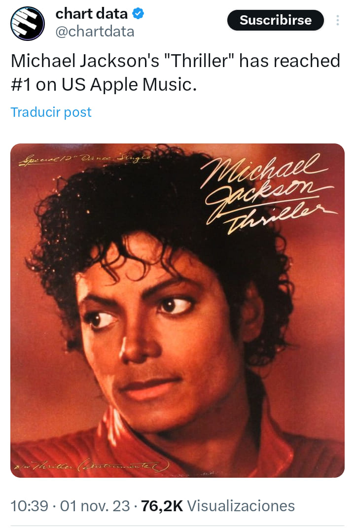 Ist möglicherweise ein Bild von 1 Person und Text „Suscribirse chart data @chartdata Michael Jackson's